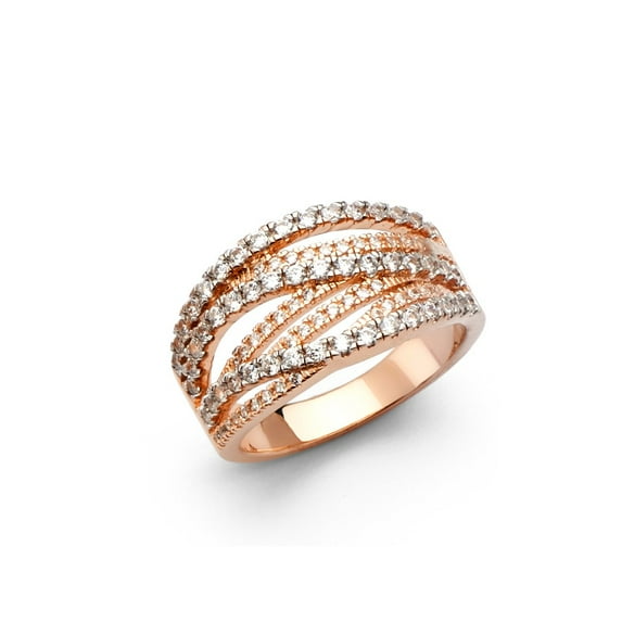 Solid 925 Sterling Silver Ring Pink Lined Round Prong Set Cubic Zirconia CZ Anniversary Wedding Band Size 5