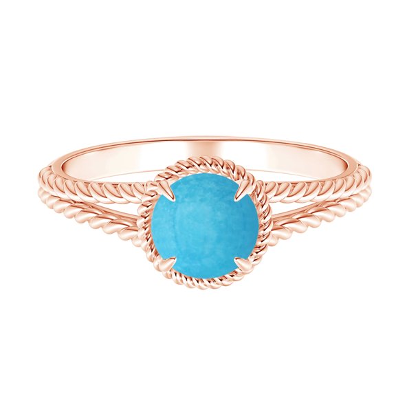 Solid 925 Sterling Silver Rose Plated 0.50 Ctw Round Turquoise Stackable Ring