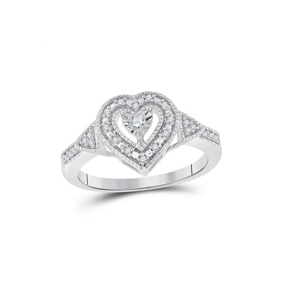 Solid 925 Sterling Silver Round Diamond Heart Engagement Wedding Anniversary Ring Band 1/8 Ct. - Size 6.5