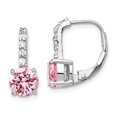 thumbnail image 1 of Solid 925 Sterling Silver Round Pink CZ Cubic Zirconia Leverback Earrings - 16mm x 7mm, 1 of 4