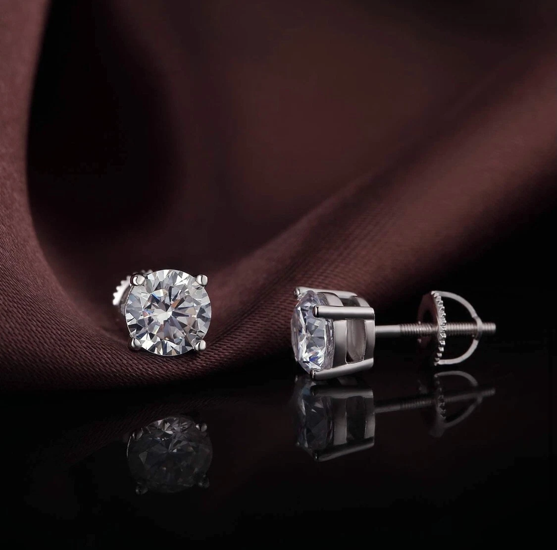 Solid 925 Sterling Silver Screw Back Studs Earrings 5MM Cubic Zirconia