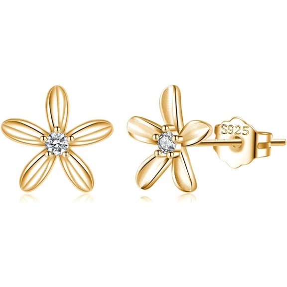 Solid 925 Sterling Silver Small Flower Earrings Studs for Women Teens Pretty CZ Flower Stud Earrings Spring