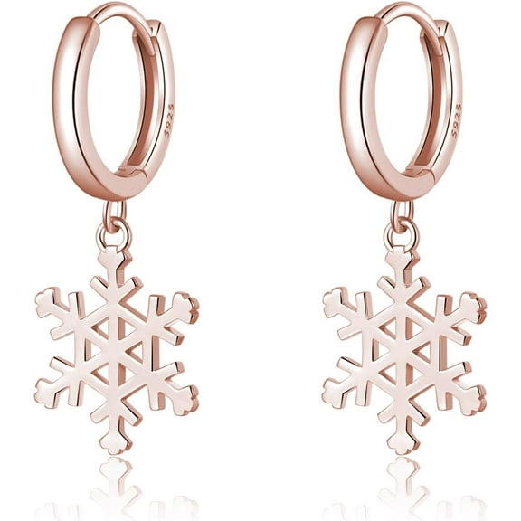Solid 925 Sterling Silver Snowflake Hoop Earrings for Women Teens Frozen Flower Hoop Earrings Winter Christmas Earrings