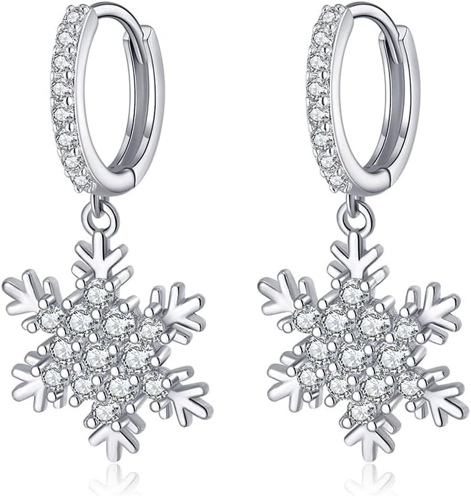 Solid 925 Sterling Silver Sparkling CZ Snowflake Hoop Earrings for Women Teens Snowflake Hoop Earrings Huggie Earrings Drop Christmas Gifts