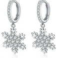 thumbnail image 1 of Solid 925 Sterling Silver Sparkling CZ Snowflake Hoop Earrings for Women Teens Snowflake Hoop Earrings Huggie Earrings Drop Christmas Gifts, 1 of 7