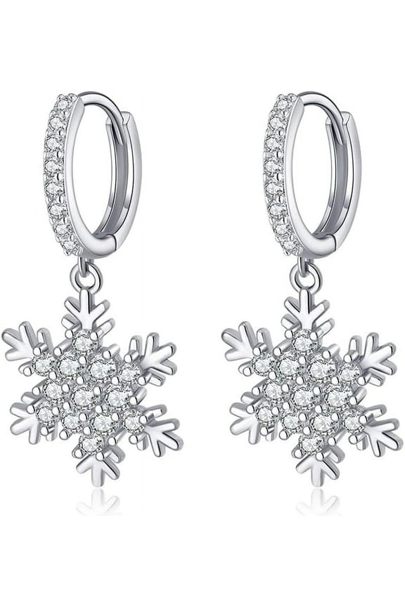 Solid 925 Sterling Silver Sparkling CZ Snowflake Hoop Earrings for Women Teens Snowflake Hoop Earrings Huggie Earrings Drop Christmas Gifts