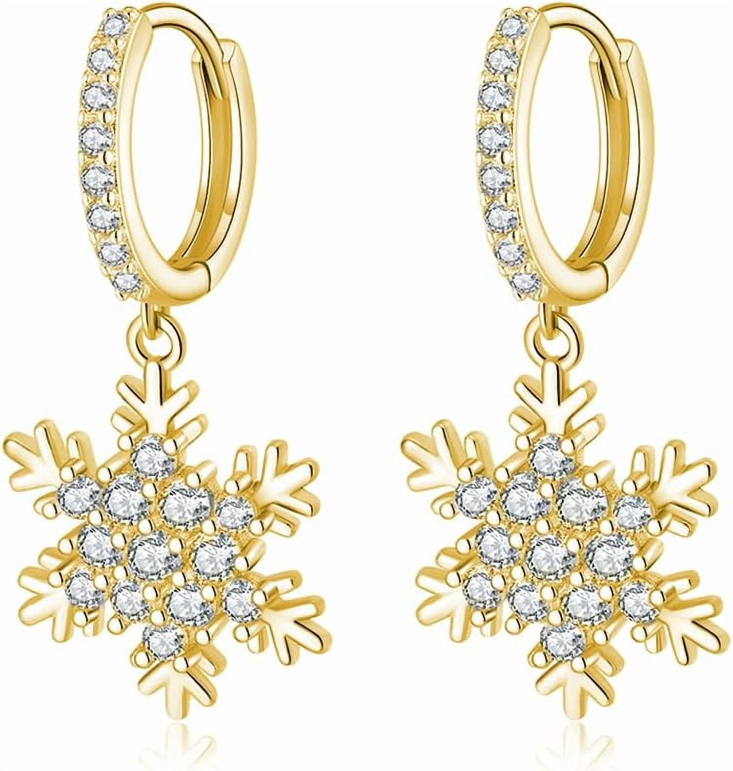 Solid 925 Sterling Silver Sparkling CZ Snowflake Hoop Earrings for Women Teens Snowflake Hoop Earrings Huggie Earrings Drop Christmas Gifts