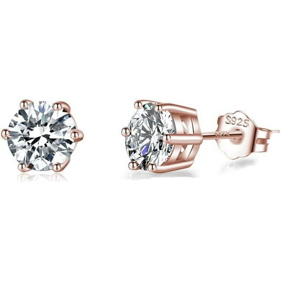 Solid 925 Sterling Silver Sparkling Cubic Zirconia Stud Earrings for Women Teens Round CZ Stud Earrings 5MM/6MM/7MM Simulated Diamond Studs