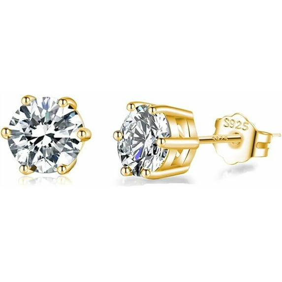 Solid 925 Sterling Silver Sparkling Cubic Zirconia Stud Earrings for Women Teens Round CZ Stud Earrings 5MM/6MM/7MM Simulated Diamond Studs
