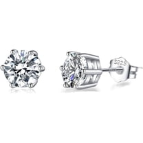 Solid 925 Sterling Silver Sparkling Cubic Zirconia Stud Earrings for Women Teens Round CZ Stud Earrings 5MM/6MM/7MM Simulated Diamond Studs