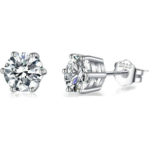 Solid 925 Sterling Silver Sparkling Cubic Zirconia Stud Earrings for Women Teens Round CZ Stud Earrings 5MM/6MM/7MM Simulated Diamond Studs