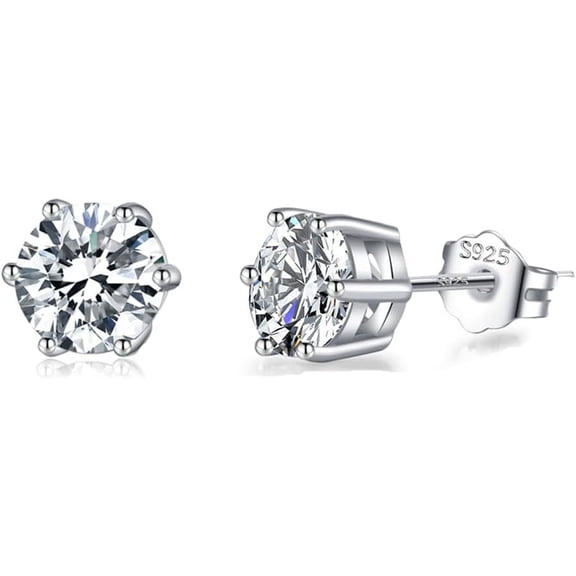 Solid 925 Sterling Silver Sparkling Cubic Zirconia Stud Earrings for Women Teens Round CZ Stud Earrings 5MM/6MM/7MM Simulated Diamond Studs