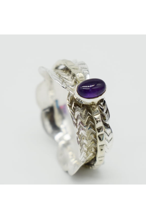 Solid 925 Sterling Silver Spinner Oval Shape Gemstone NATURAL AMETHYST Beautiful Handmade Spinner Rings Gift for Her Rings KGJ-R-08