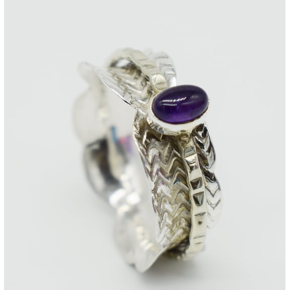 Solid 925 Sterling Silver Spinner Oval Shape Gemstone NATURAL AMETHYST Beautiful Handmade Spinner Rings Gift for Her Rings KGJ-R-08