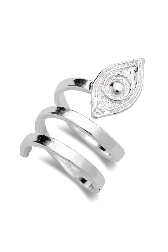 Solid .925 Sterling Silver Spiral Three Row Eye Ring
