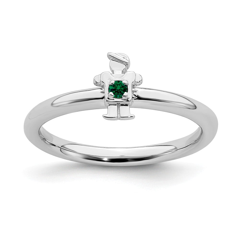 Solid 925 Sterling Silver Stackable Created Emerald Boy Ring Eternity