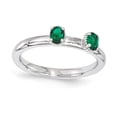 thumbnail image 1 of Solid 925 Sterling Silver Stackable Created Emerald Green May Gemstone Two Stone Ring Eternity Band Size 9, 1 of 5