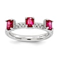 thumbnail image 1 of Solid 925 Sterling Silver Stackable Created Ruby Three Stone Ring Eternity Band Size 9, 1 of 6