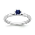 thumbnail image 1 of Solid 925 Sterling Silver Stackable Low 4mm Round Created Sapphire Blue September Gemstone Ring Eternity Band Size 5, 1 of 6