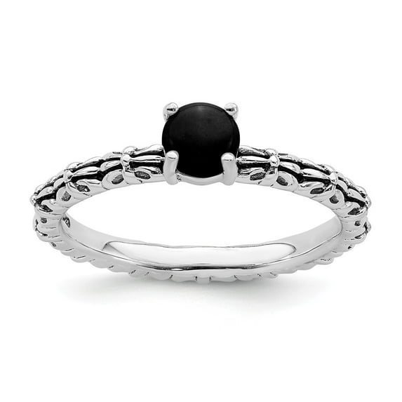 Solid 925 Sterling Silver Stackable Vintage Antiqued Black Agate Ring Eternity Band Size 8
