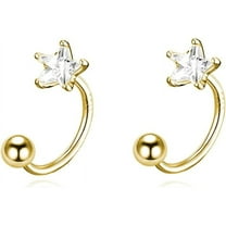 Solid 925 Sterling Silver Star Half Hoop Earrings Open Huggie Hoops for Women Teens CZ Star Hoop Earrings Ball Cuffs