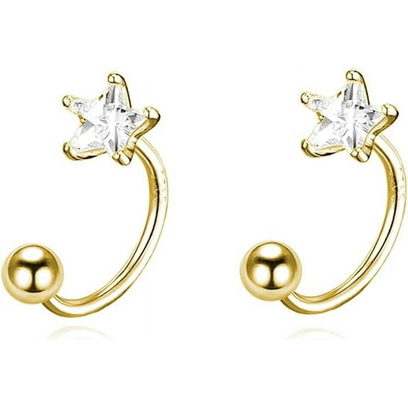 Solid 925 Sterling Silver Star Half Hoop Earrings Open Huggie Hoops for Women Teens CZ Star Hoop Earrings Ball Cuffs