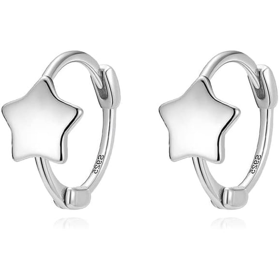 Solid 925 Sterling Silver Star Hoop Earrings for Women Teens Star Huggie Earrings Cartilage Hoops