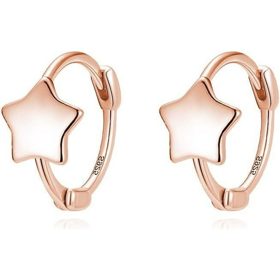Solid 925 Sterling Silver Star Hoop Earrings for Women Teens Star Huggie Earrings Cartilage Hoops