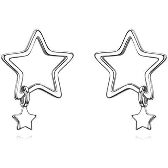 Solid 925 Sterling Silver Star Stud Earrings for Women Teens Star Post Stud Earrings Drops