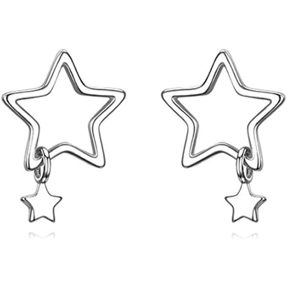 Solid 925 Sterling Silver Star Stud Earrings for Women Teens Star Post Stud Earrings Drops