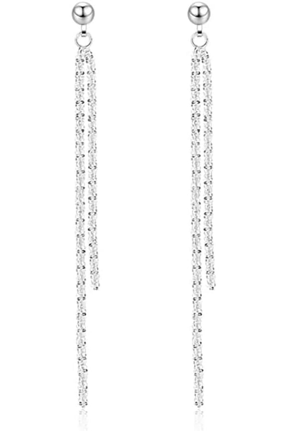 Solid 925 Sterling Silver Tassel Chain Dangle Earrings for Women Long Dangle Earrings Drops Minimalist