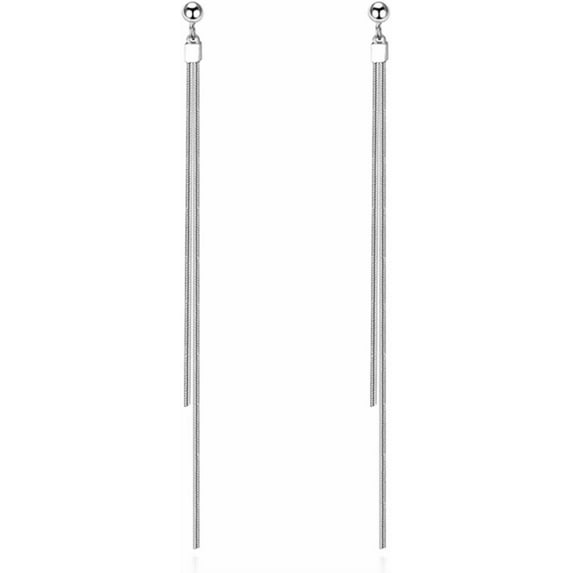 Solid 925 Sterling Silver Tassel Chain Dangle Earrings for Women Teens Long Dangle Drop Earrings Minimalist