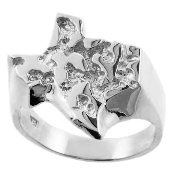 Solid .925 Sterling Silver Texas State Nugget Ring (Size 15.5)