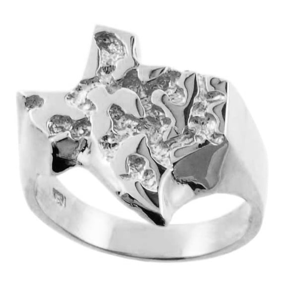 Solid .925 Sterling Silver Texas State Nugget Ring (Size 4)