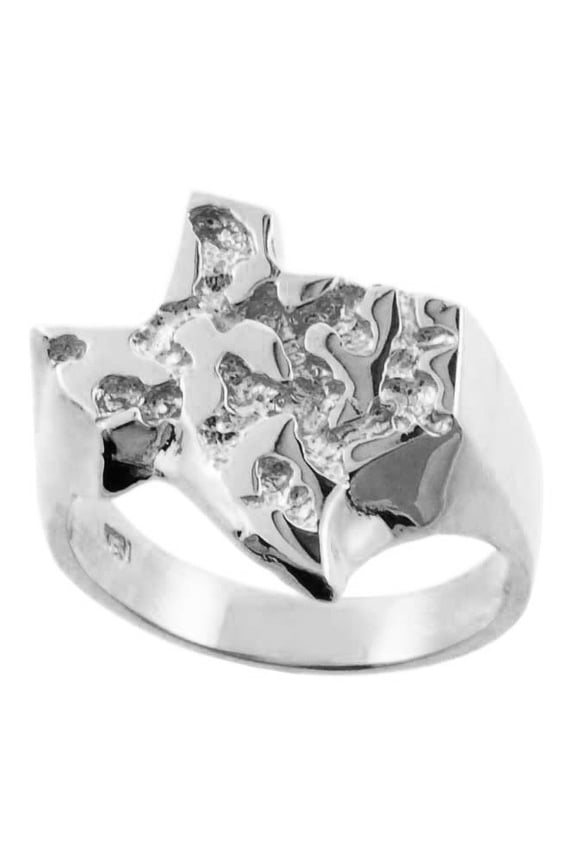 Solid .925 Sterling Silver Texas State Nugget Ring (Size 4)