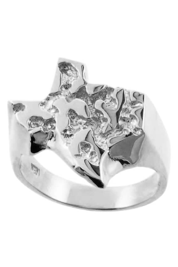 Solid .925 Sterling Silver Texas State Nugget Ring (Size 7)