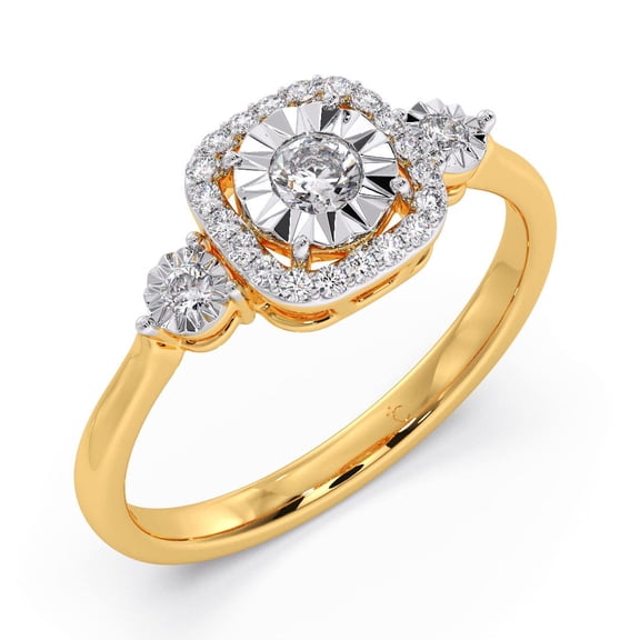 Solid 925 Sterling Silver Three-Stone Moissanite Halo Ring - 14K Yellow Gold Plated Brilliant Cut Bridal Engagement Ring for Women