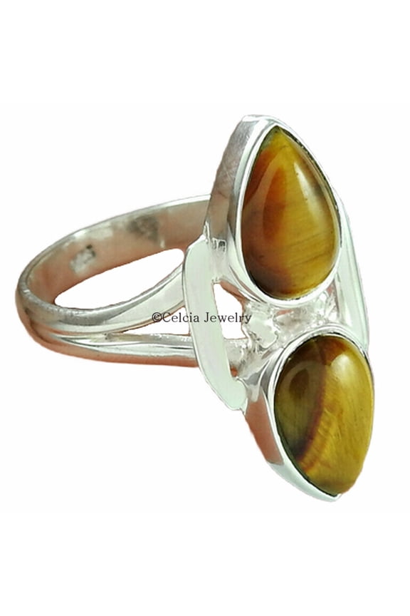 Solid 925 Sterling Silver, Tiger Eye, Cat Eye, Gemstone Unique Ring, Stacking Ring, Stackable Ring, Birthday Gifts For Women, Mothers Day Gifts, Valentines Day Gifts For Her (tiger-eye, 7)