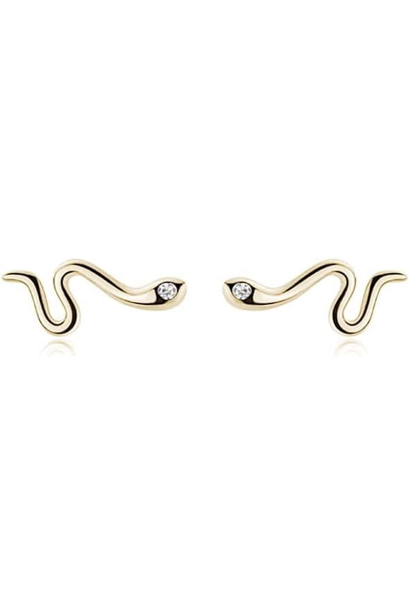 Solid 925 Sterling Silver Tiny Snake Stud Earrings for Women Teens CZ Snake Stud Earrings