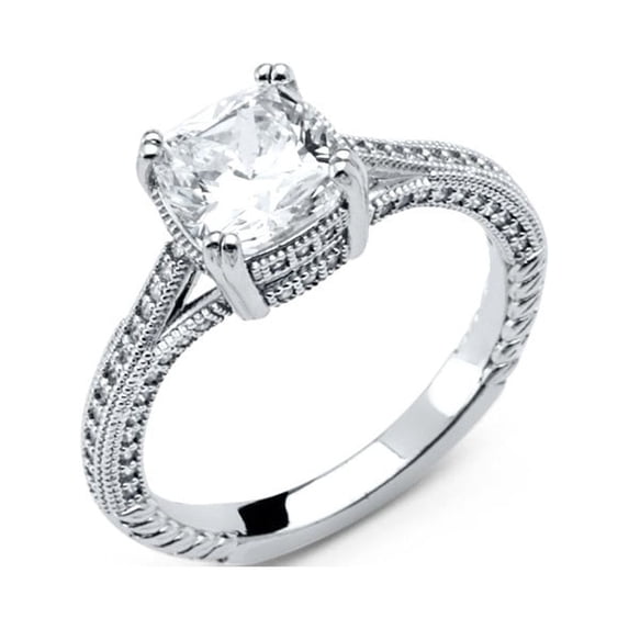 Solid 925 Sterling Silver Vintage Cushion Cut Prong Set Cubic Zirconia CZ Engagement Ring Size 6