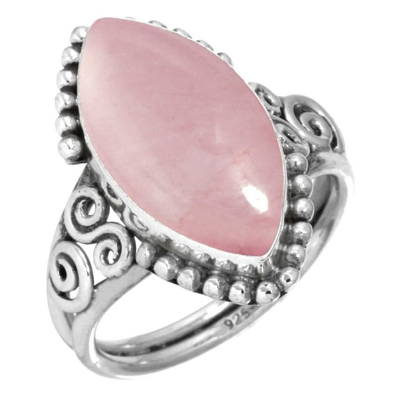 Solid 925 Sterling Silver Women Jewelry Rose Quartz Ring