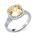 thumbnail image 1 of Solid 925 Sterling Silver Yellow Cushion Cut Pave Cubic Zirconia CZ Engagement Ring Size 7.5, 1 of 2