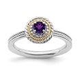 thumbnail image 1 of Solid 925 Sterling Silver and 14k Yellow Gold Stackable 925 Sterling Silver Amethyst Purple February Gemstone Ring Eternity Band Size 8, 1 of 6