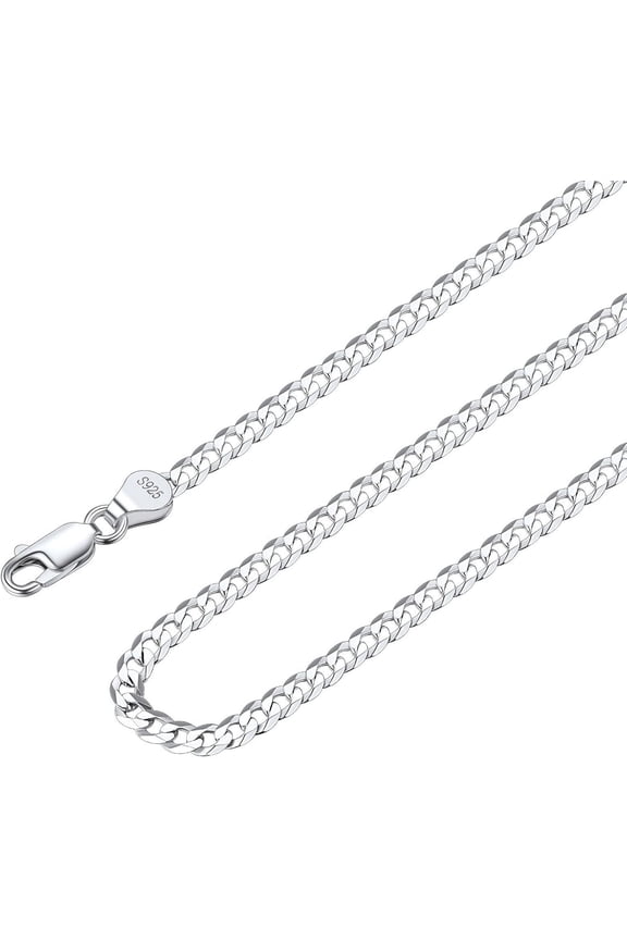 Solid 925 Sterlings 3mm 5mm Flat Curb Cuban Link Chain/Figaro Chain Necklace, Hop for Men Women 14"/18"/20"/22"/24"/26"/28"