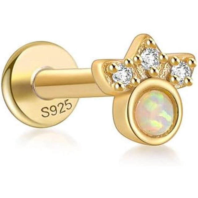 Solid 925 vermeil Sterling Silver Flat Back Stud, internally threaded