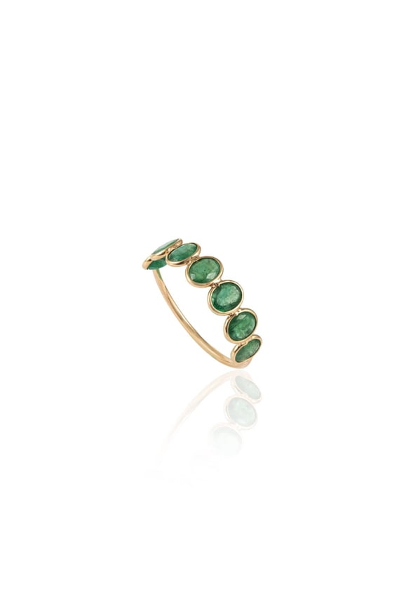 Solid 9K Yellow Gold Ring, Natural Emerald Rings, Gemstone Gold Ring, Half Eternity Band,Precious Stone Ring,Real emerald band gold
