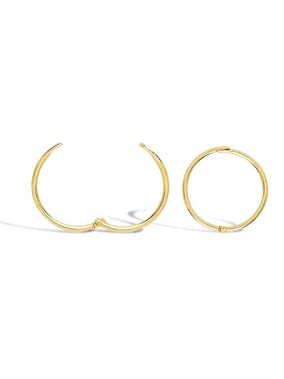 Solid 9ct Gold Jewelco London Hinged Sleeper 1mm Hoop Earrings 12mm