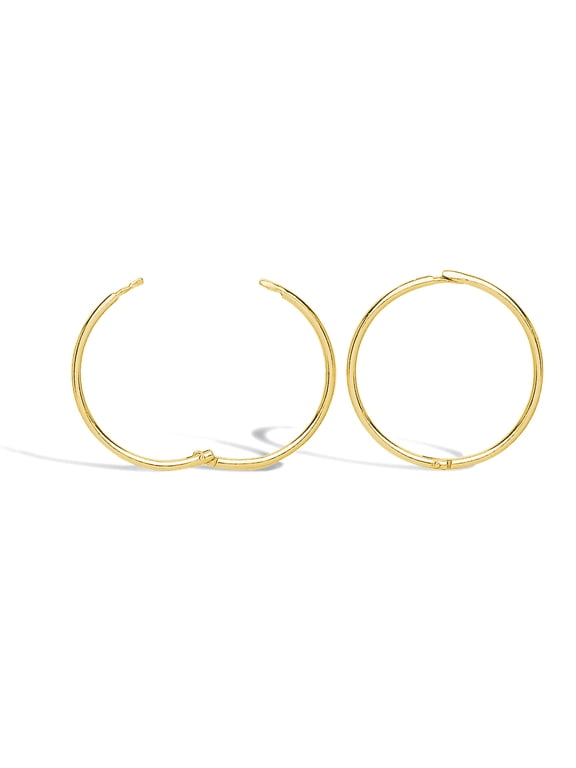 Solid 9ct Gold Jewelco London Hinged Sleeper 1mm Hoop Earrings 14mm