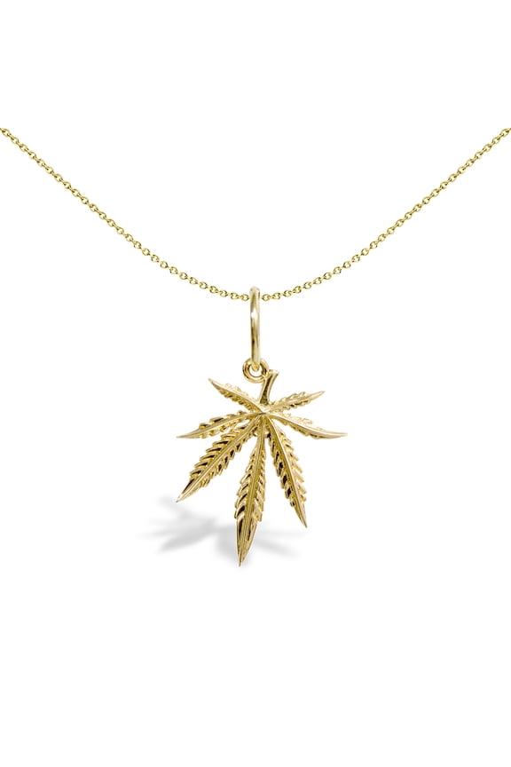 Solid 9ct Gold Jewelco London Marijuana Leaf Charm Pendant