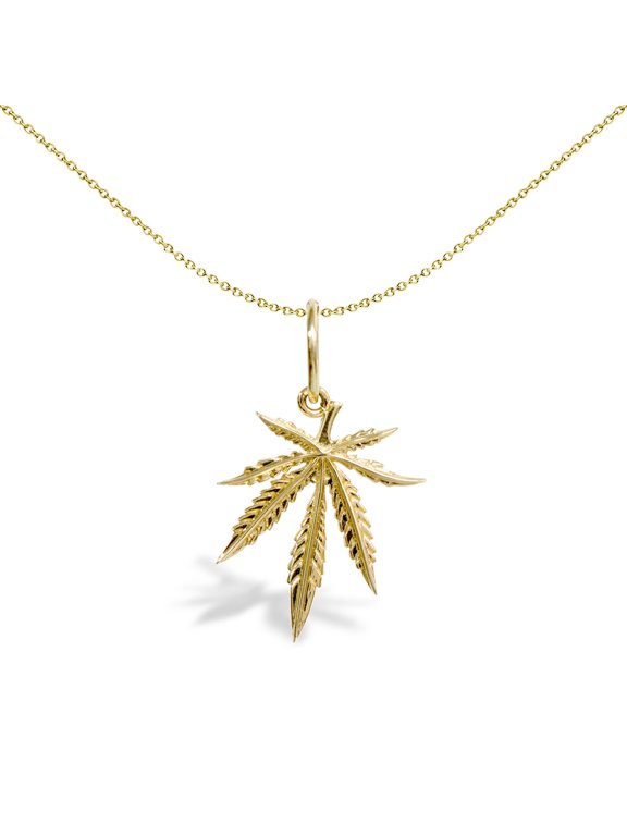 Solid 9ct Gold Jewelco London Marijuana Leaf Charm Pendant